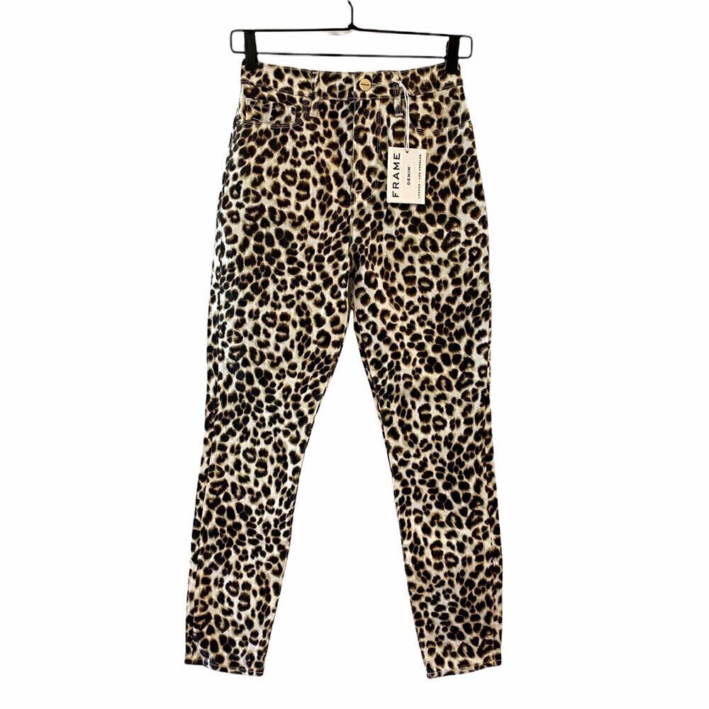 Frame Womens Ali High Rise Cigarette Skinny Jeans Beige Leopard Stretch 26 New